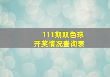 111期双色球开奖情况查询表