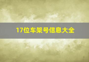 17位车架号信息大全