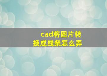 cad将图片转换成线条怎么弄