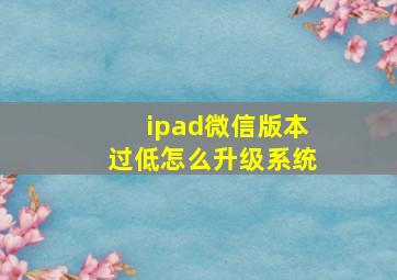 ipad微信版本过低怎么升级系统