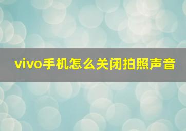 vivo手机怎么关闭拍照声音