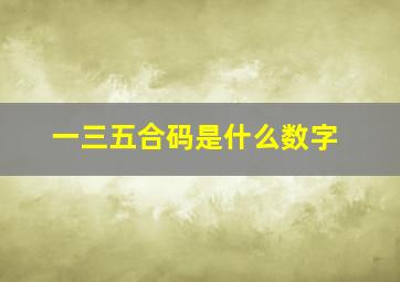 一三五合码是什么数字