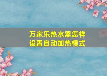 万家乐热水器怎样设置自动加热模式