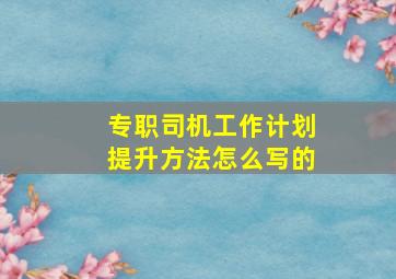 专职司机工作计划提升方法怎么写的