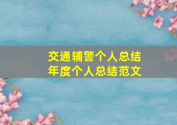 交通辅警个人总结年度个人总结范文