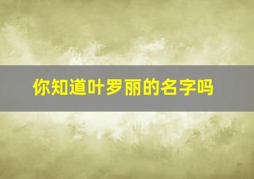 你知道叶罗丽的名字吗