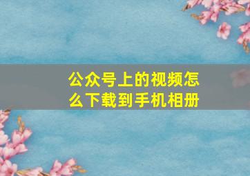 公众号上的视频怎么下载到手机相册