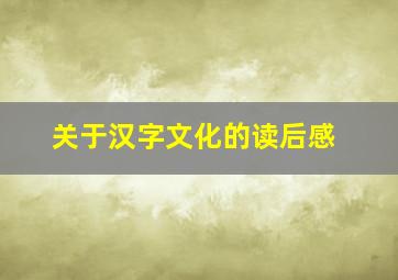 关于汉字文化的读后感