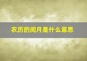 农历的闰月是什么意思