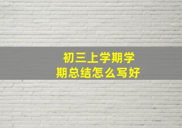 初三上学期学期总结怎么写好