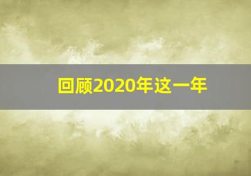 回顾2020年这一年