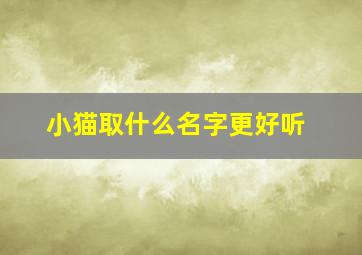 小猫取什么名字更好听