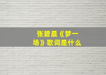 张碧晨《梦一场》歌词是什么