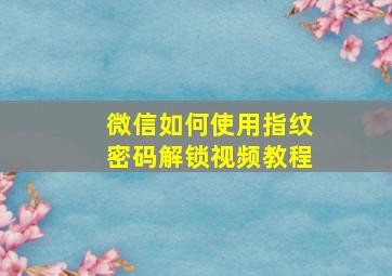 微信如何使用指纹密码解锁视频教程