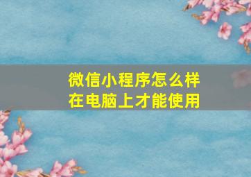 微信小程序怎么样在电脑上才能使用