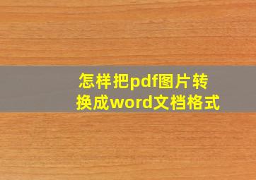 怎样把pdf图片转换成word文档格式