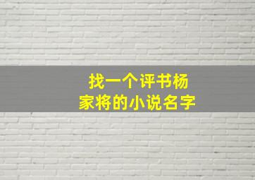 找一个评书杨家将的小说名字