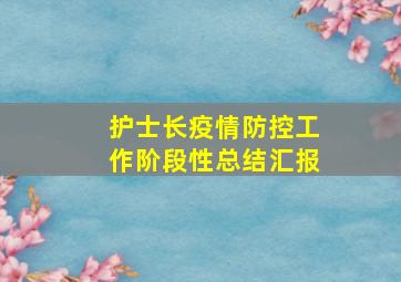 护士长疫情防控工作阶段性总结汇报