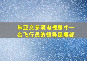 朱亚文参演电视剧中一名飞行员的领导是哪部