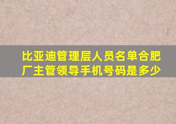 比亚迪管理层人员名单合肥厂主管领导手机号码是多少