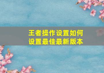 王者操作设置如何设置最佳最新版本