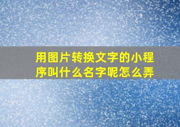 用图片转换文字的小程序叫什么名字呢怎么弄