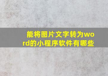 能将图片文字转为word的小程序软件有哪些