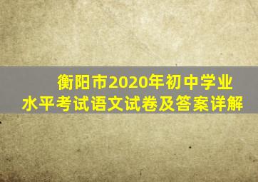 衡阳市2020年初中学业水平考试语文试卷及答案详解