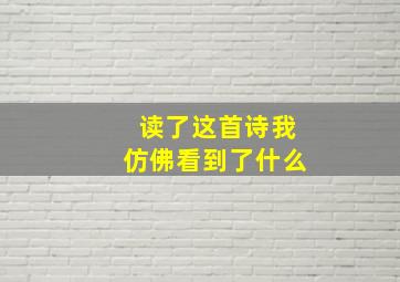 读了这首诗我仿佛看到了什么