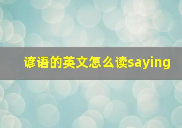 谚语的英文怎么读saying