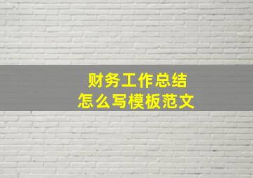 财务工作总结怎么写模板范文