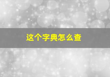 这个字典怎么查